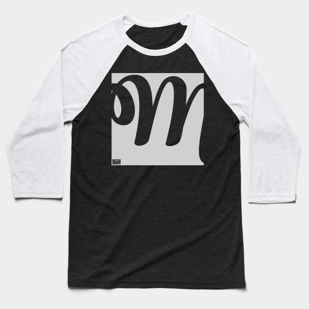 Letter M Elegant Cursive Calligraphy Initial Monogram Baseball T-Shirt by porcodiseno